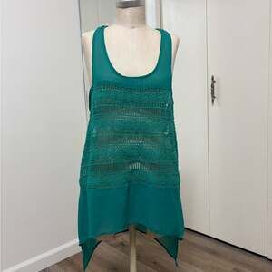 Esley Women's Teal Green Crochet Swim Cover-Up Shirt Medium